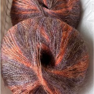 COPY - Mohair Silk Yarns Variegated Red Coral W/moments Of Grey&Purple -4 Skeins